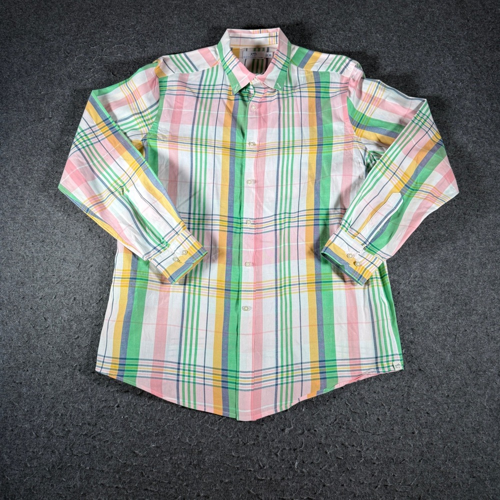 Southern Tide Mens XL Plaid Button Down Shirt Pink Green Yellow Long Sleeve